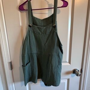 Green Gauze Overall Romper